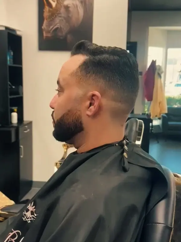 Beard and haircut detail at Bliss & Blade