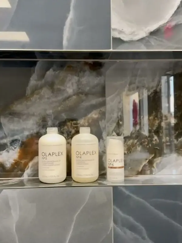Olaplex hair-care products displayed at the salon